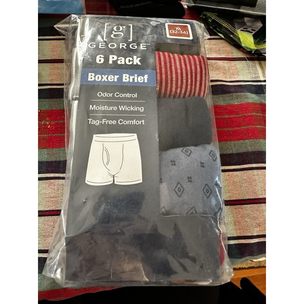 George Men's Cotton Stretch Boxer Briefs Underwear 6-Pack Size M (32-34) Multi